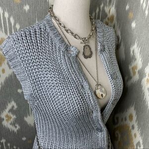 Ralph Lauren Silver Metallic Sleeveless Cardigan